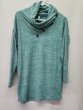 Button-Accent Sage Green Cowl Neck Women's Sweater